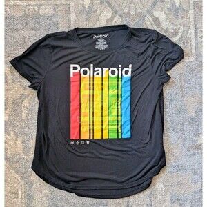 Polaroid T Shirt Women's Lg. Black Short Sleeve Graphic Retro Camera Photography